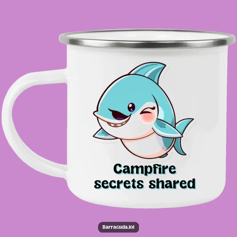 Funny Barracuda Wink Camping Mug: Mischievous Enamel Cup, Perfect Humorous Gift for Adventurers