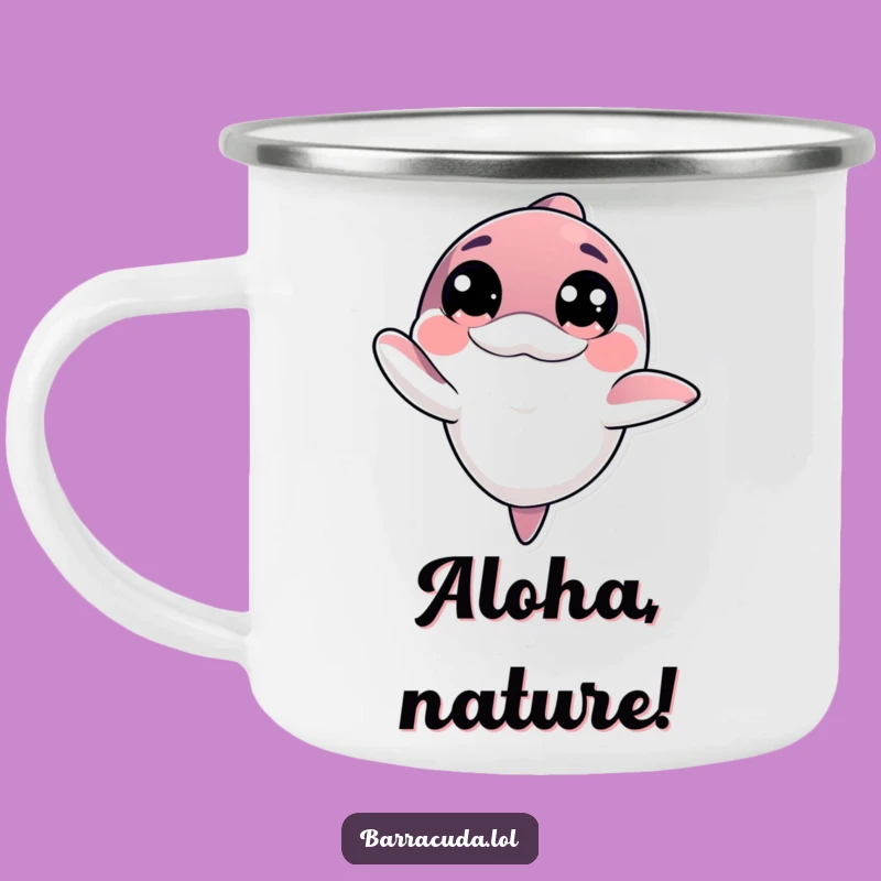 Funny Kawaii Barracuda Enamel Mug: Friendly Camp Waves!