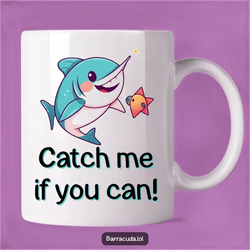 Funny Kawaii Barracuda Chasing Fish Gift Mug - Hilarious Aquatic Adventure