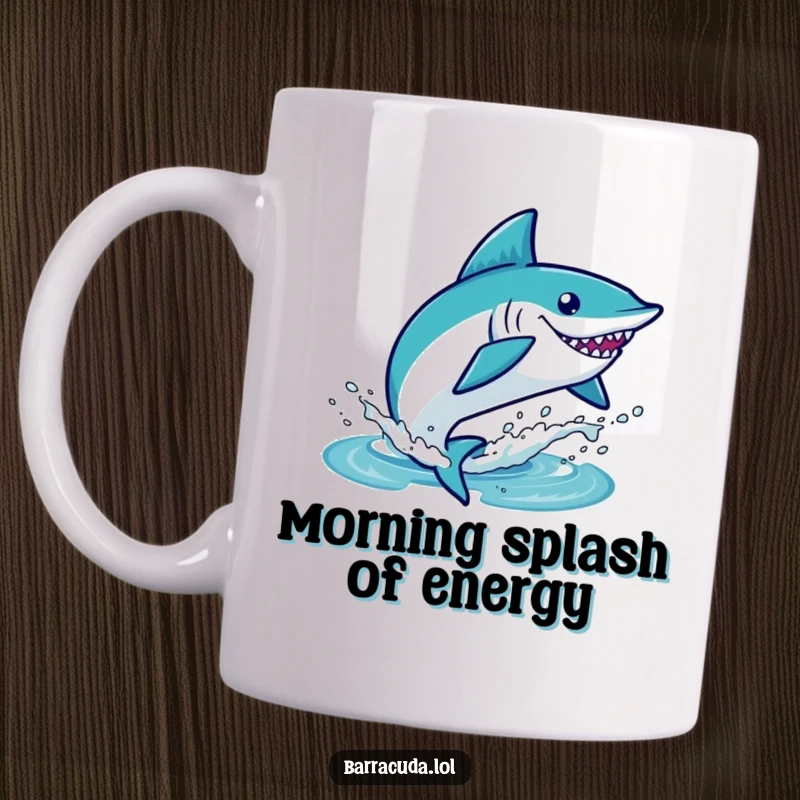 Funny kawaii barracuda leaping playfully out of the water with a big splash, sea background, cute and energetic design.