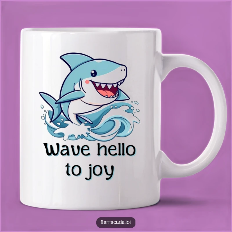 Funny Kawaii Barracuda Mug: Happy Ocean Waves Design, Perfect Humorous Gift for Cute Marine Lovers