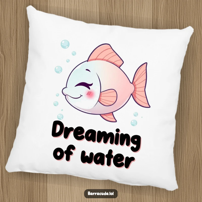 Funny fish pillow featuring a playful fish winking, surrounded by tiny bubbles, perfect for adding a touch of whimsy.
