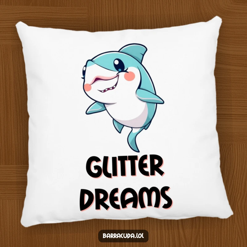 Funny Kawaii Barracuda Pillow: a cute barracuda winks with a glitter trail, offering cozy magical charm.