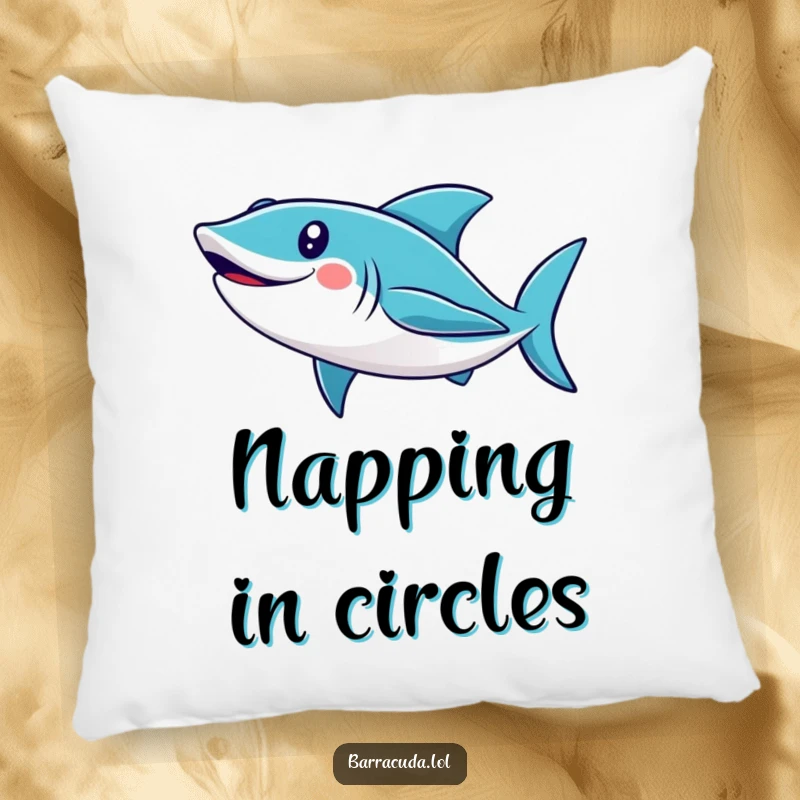 Funny barracuda pillow with a cute, smiling fish swimming in a loop, providing comfort and a humorous ocean-themed accent.