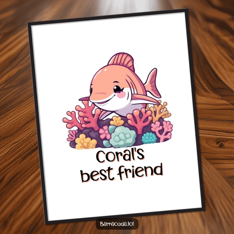 Funny barracuda digital art print, a high-resolution image of a barracuda winking from a coral reef, suitable for instant home decor.