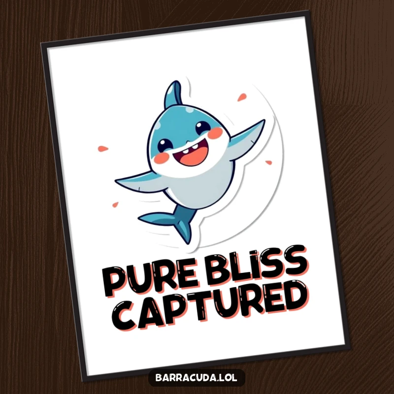 Funny, very happy kawaii barracuda spinning in a circle on digital art, a vibrant and humorous graphic.