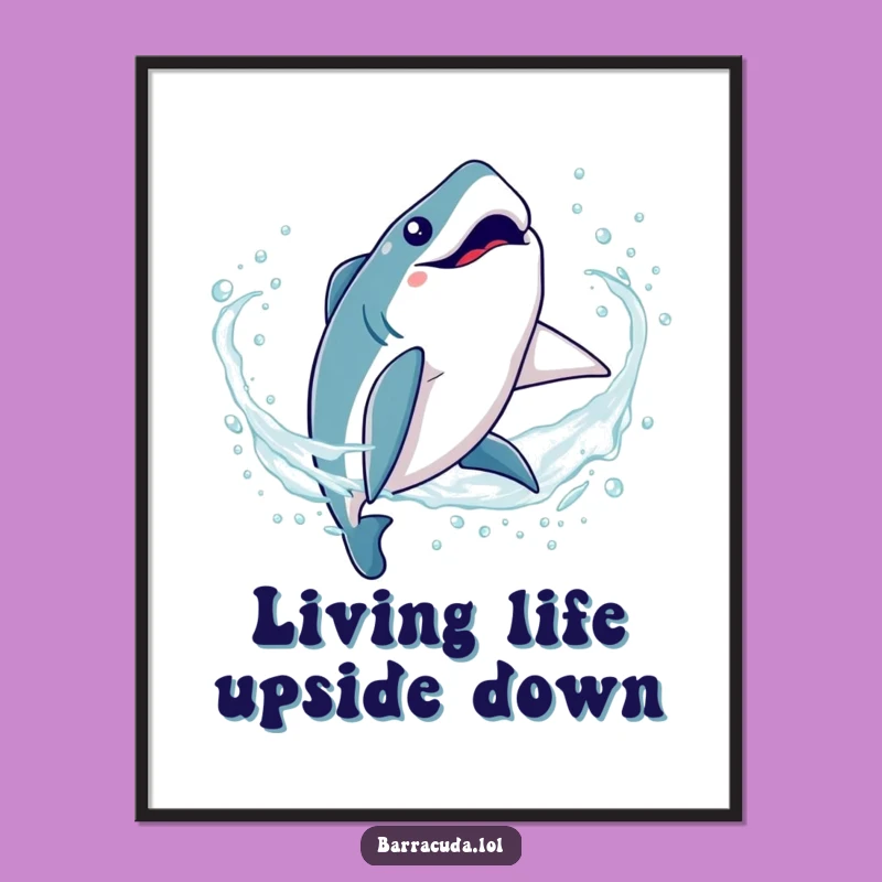 Funny Kawaii Barracuda Digital Print: Silly Somersault Art, Instant Joyful Decor