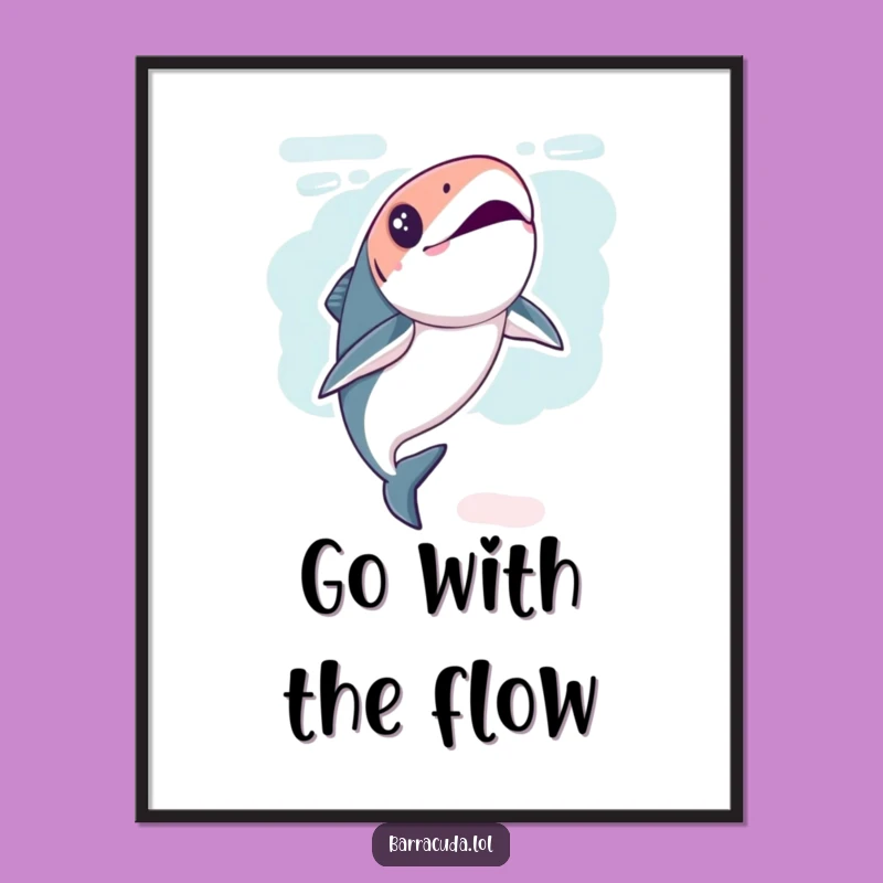 Funny Kawaii Barracuda Flip Digital Art: Playful Underwater Print, Gift