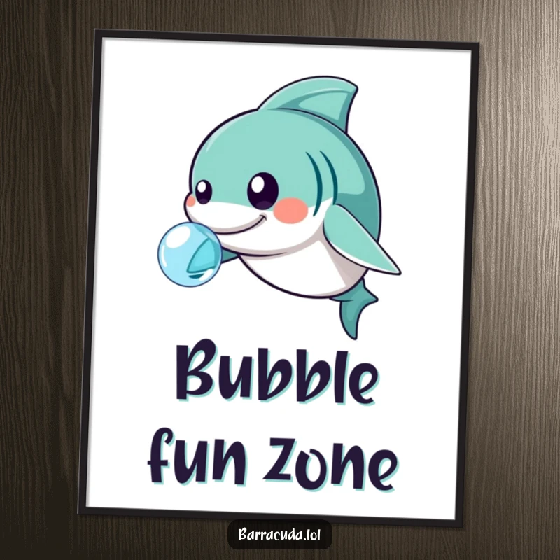 Funny kawaii barracuda nudging a bubble with its nose, serene and humorous digital art.