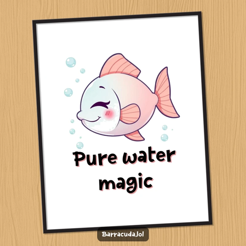 Funny fish digital art print of a playful fish winking, surrounded by tiny bubbles, adding a whimsical and humorous vibe.