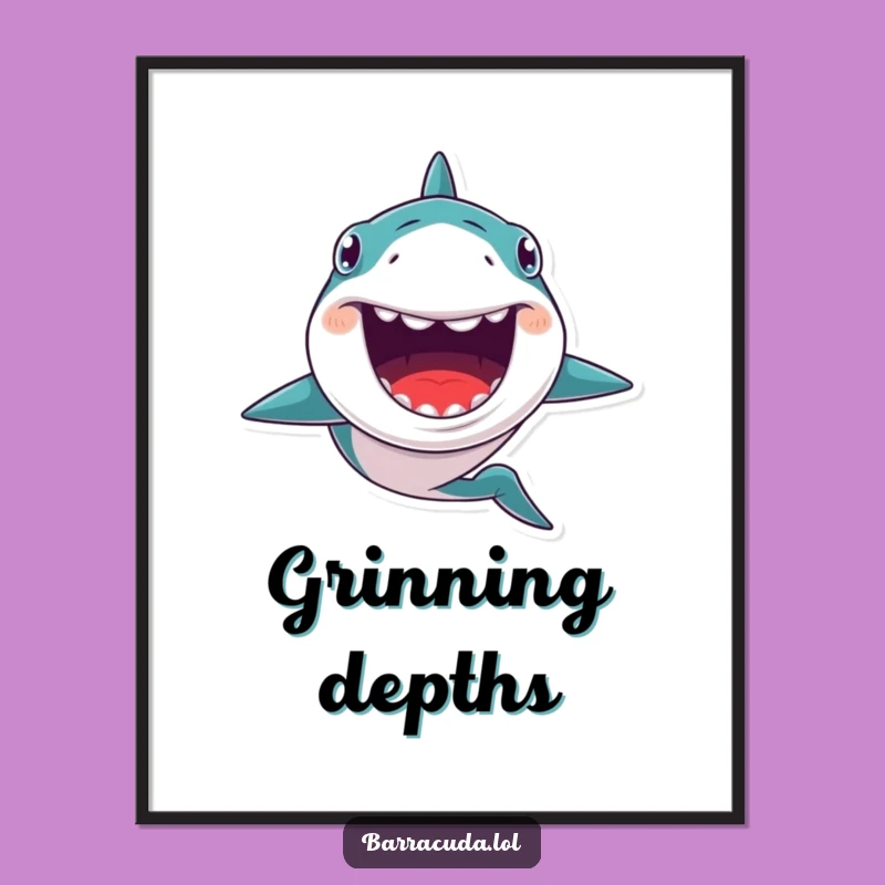 Funny Kawaii Barracuda Grin Digital Art, Instant Quirky Ocean Decor