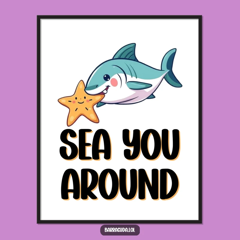 Funny Barracuda Starfish Nudge Digital Art - Instant Playful Decor