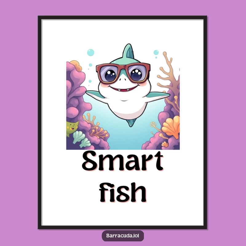 Funny Kawaii Barracuda Glasses Digital Art - Instant Intellectual Ocean Download