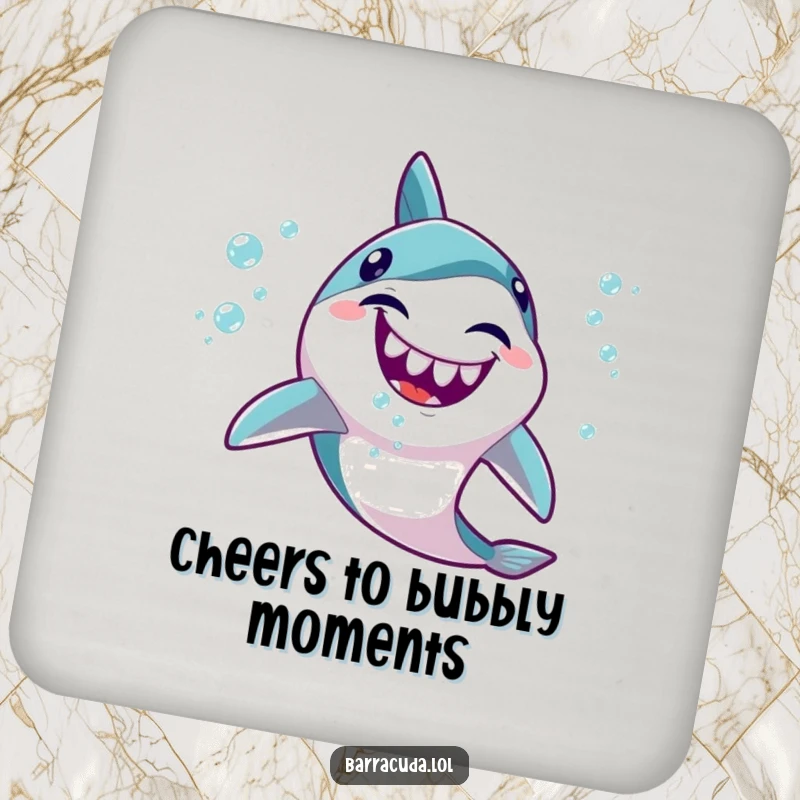 Funny Kawaii Barracuda Coaster: Features a cute fish giggling and spitting tiny, happy bubbles, protecting surfaces with style.