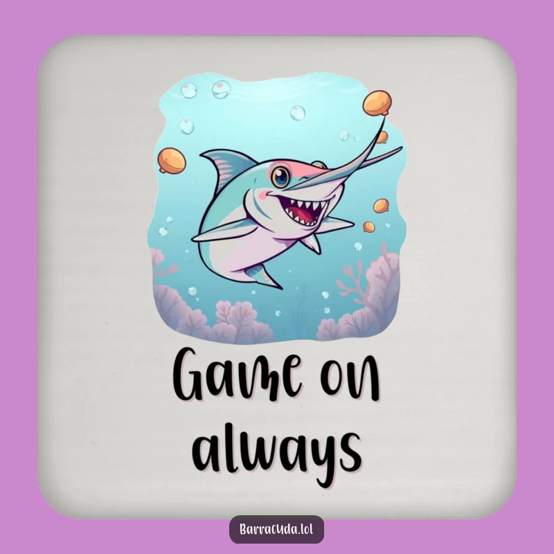 Funny Energetic Barracuda Tag Drink Coaster - Protect Surfaces with Play!