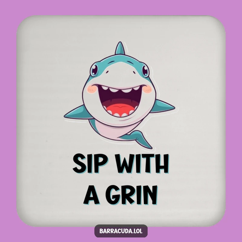 Funny Kawaii Barracuda Grin Coaster Set, Quirky Ocean Table Decor