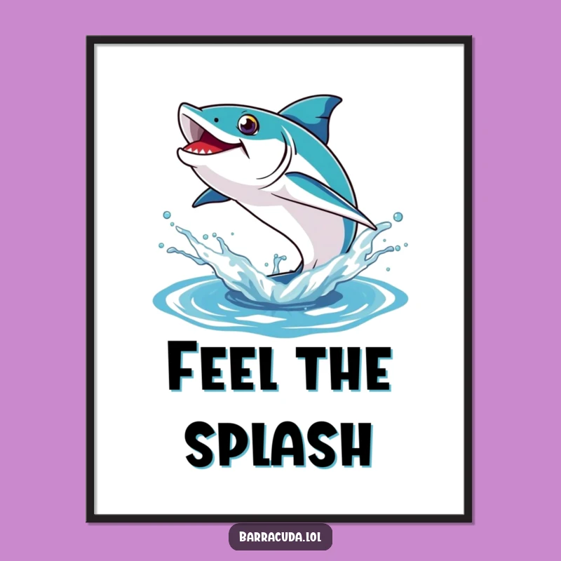 Funny Barracuda Poster: Dynamic Leap from Water Splash, Whimsical Humorous Wall Art Gift