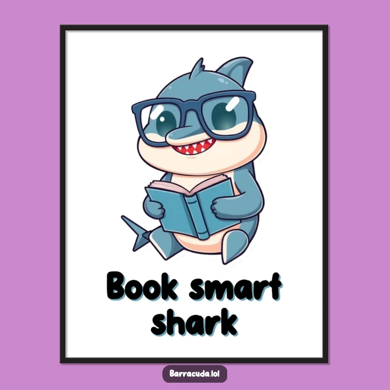 Funny Barracuda Poster: Wise Reader in Glasses, Whimsical Intellectual Humorous Art Gift