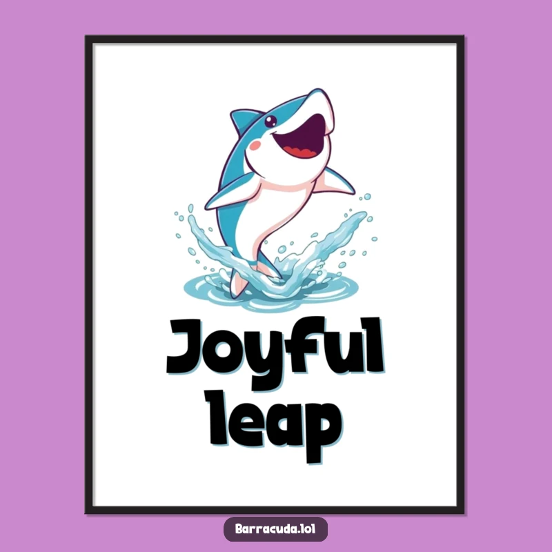 Funny Kawaii Barracuda Splash Poster - Joyful Ocean Art Print