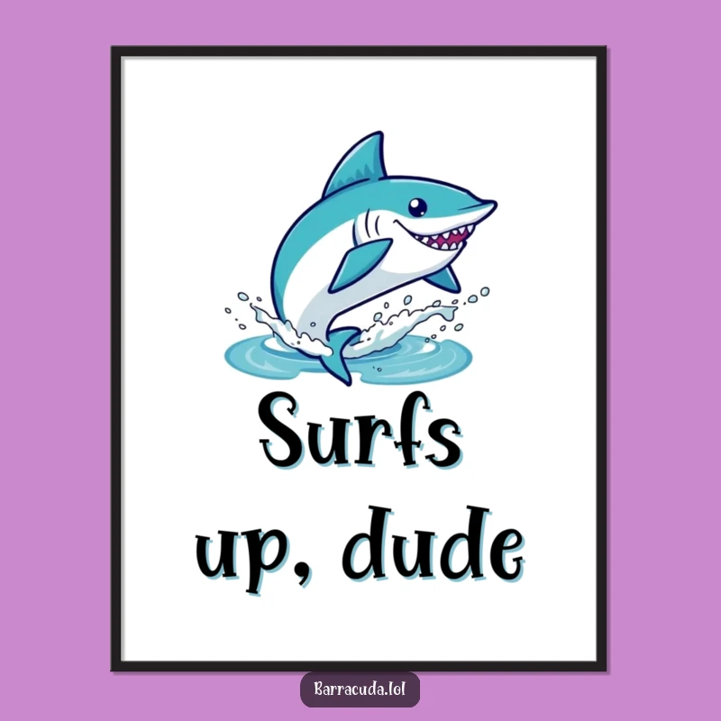 Funny Kawaii Barracuda Leaping Poster - Hilarious Splash Wall Art