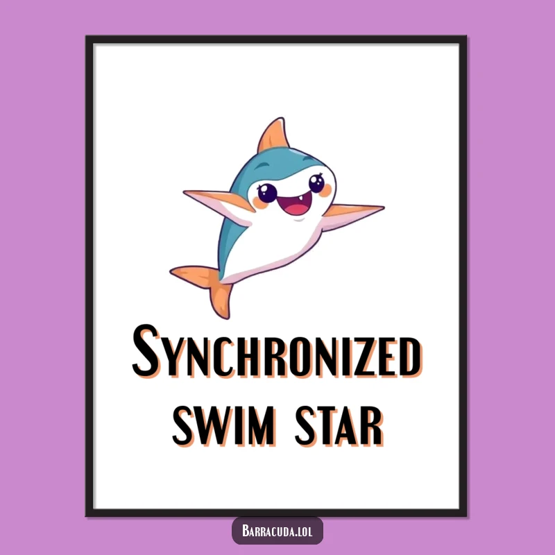Funny Barracuda Poster: Synchronized Swimmer Fish, Elegant Flair, Whimsical Humorous Art Gift