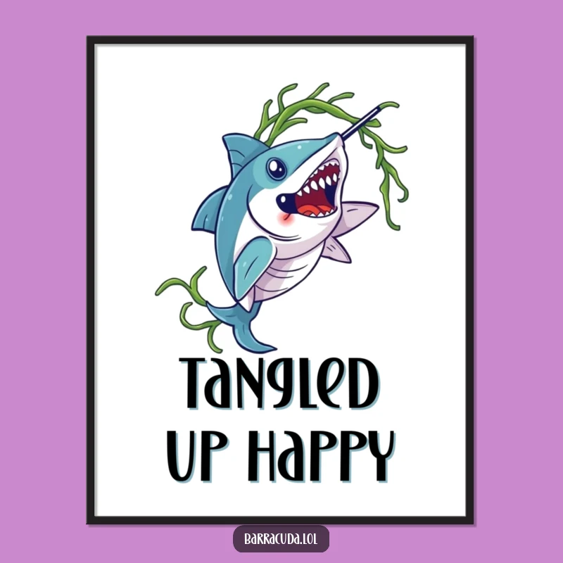 Funny Barracuda Seaweed Art Poster: Elegant Underwater Whimsy for Your Walls!