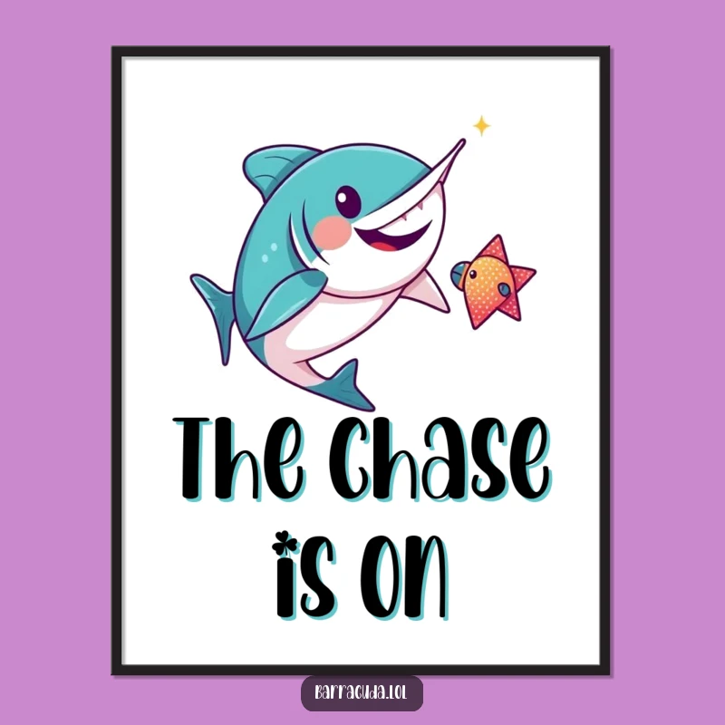 Funny Kawaii Barracuda Art Print: Glee-Filled Chase for Your Wall!