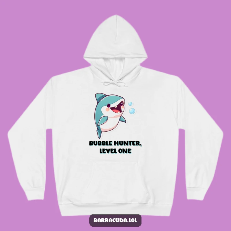 Funny Barracuda Bubble Chase Hoodie: Cozy & Playful Fish Design, Perfect Humorous Gift for Cold Days