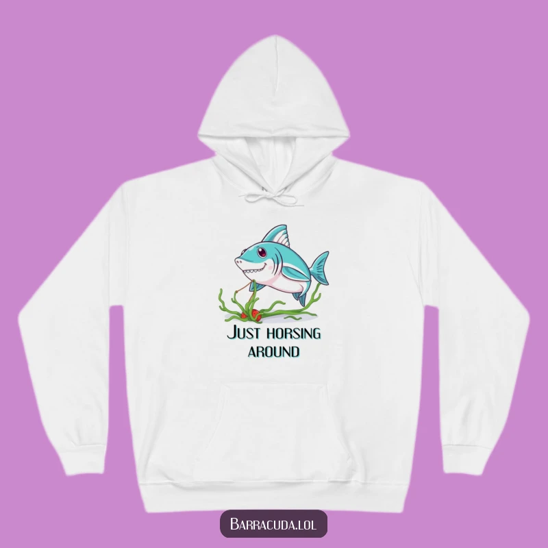 Cozy Funny Kawaii Barracuda Seaweed Tug Hoodie - Warm Ocean Humor