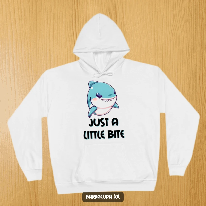 Funny Kawaii Barracuda Hoodie depicting a mischievous fish with a twinkly eye, perfect for staying warm and amused.