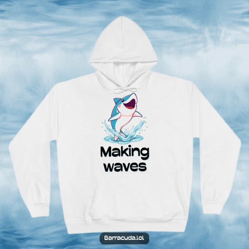 Funny Kawaii Barracuda Hoodie: a cute barracuda leaping joyfully out of the water, creating a splash in cozy comfort.
