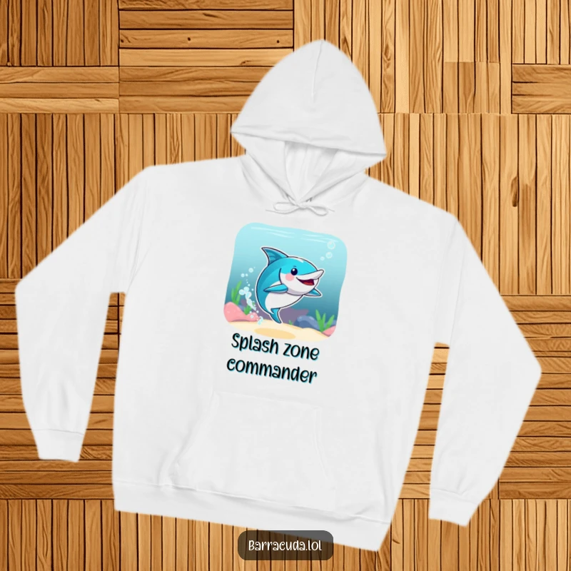 Funny hoodie featuring a barracuda enthusiastically doing synchronized swimming moves with energetic water splashes, perfect for humor enthusiasts.