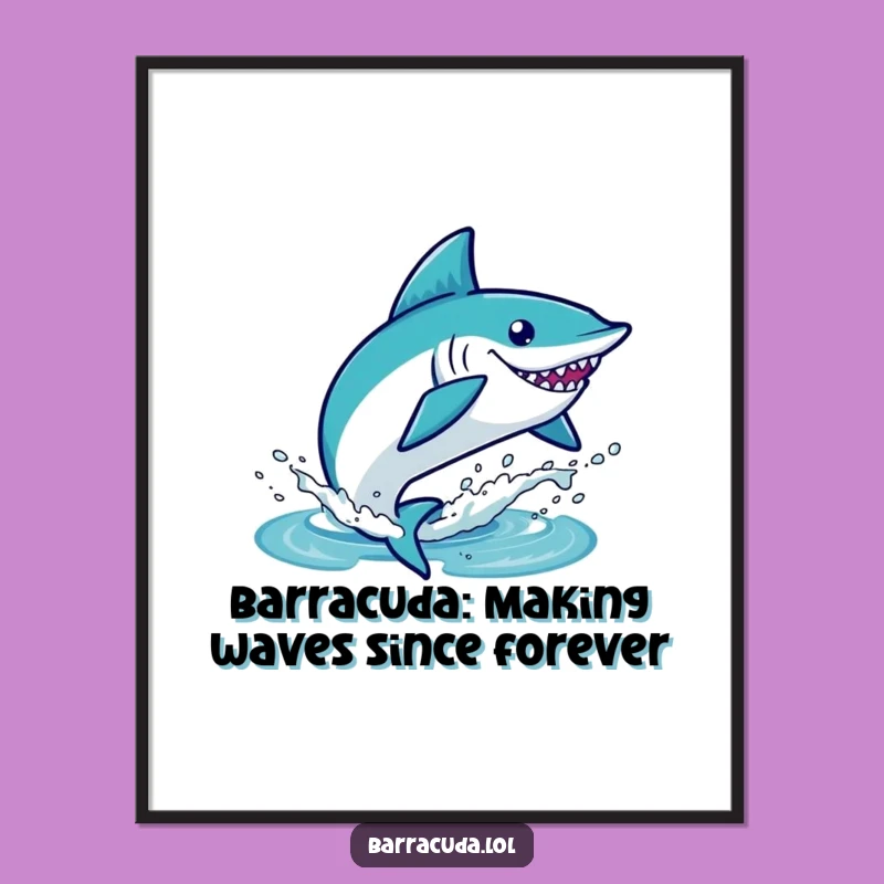 Free Printable Wall Art: Funny Kawaii Barracuda Splash Decor, Downloadable Ocean Art Gift