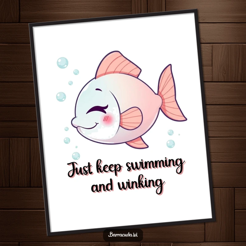 Funny Free Printable Wall Art: A fish winks playfully, surrounded by tiny bubbles, adding a touch of humor to decor.