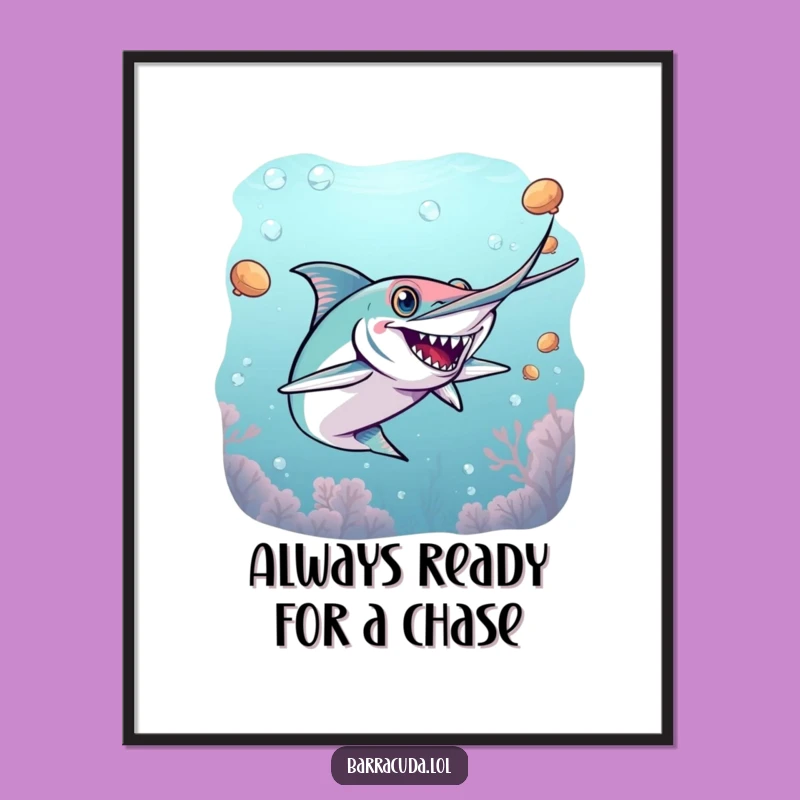 Funny Free Printable Wall Art: Energetic Barracuda Underwater Tag, Downloadable Playful Decor