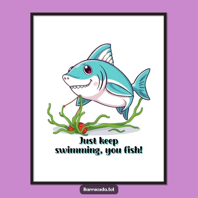 Funny Free Printable Kawaii Barracuda Wall Art: Seaweed Playtime Downloadable Art