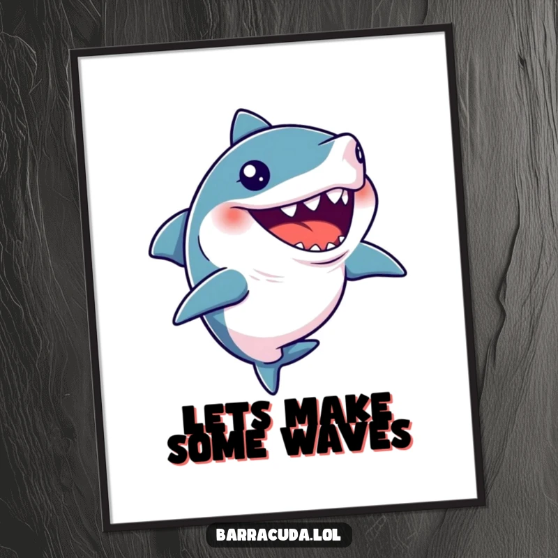 Funny Free Printable Wall Art: A barracuda is depicted with its mouth wide open, caught in a silent, comical giggle.