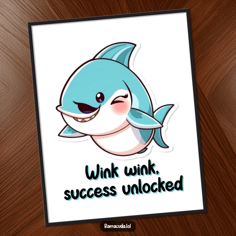 Funny Free Printable Wall Art: A barracuda character strikes a mischievous pose, winking and flicking its tail playfully.