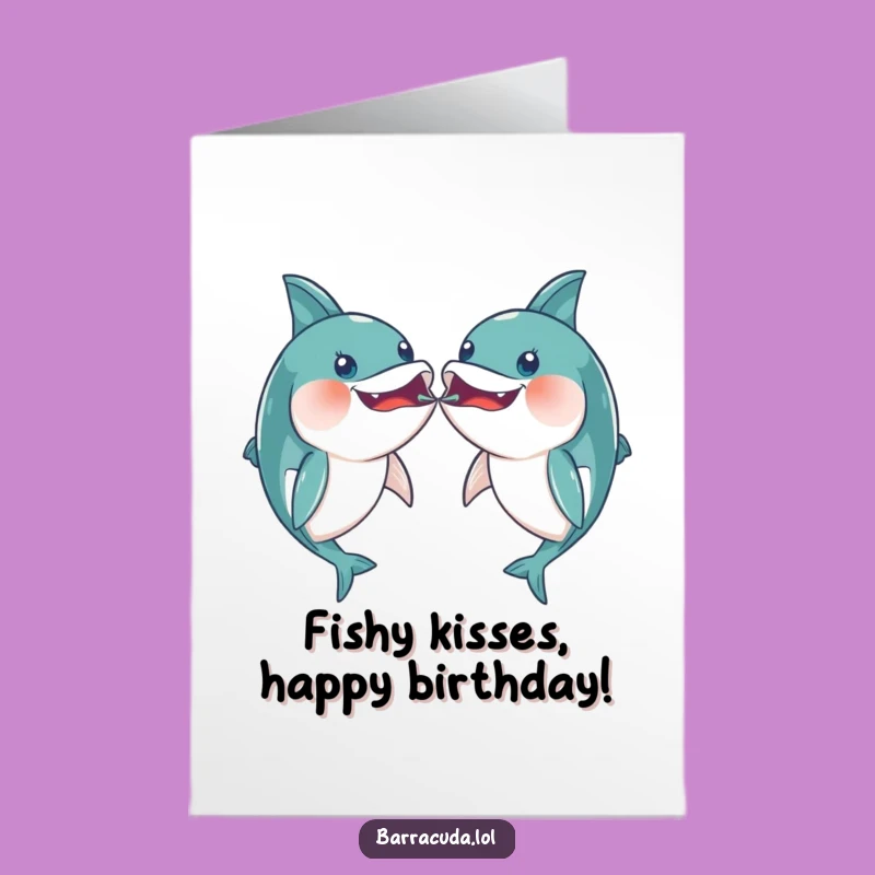 Free Printable Kawaii Barracuda Birthday Card: Fish Kiss Download