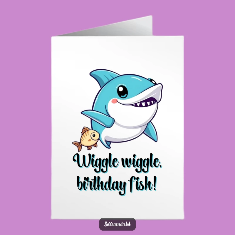 Free Printable Kawaii Barracuda Birthday Card: Fish Catch Victory Downloadable Gift