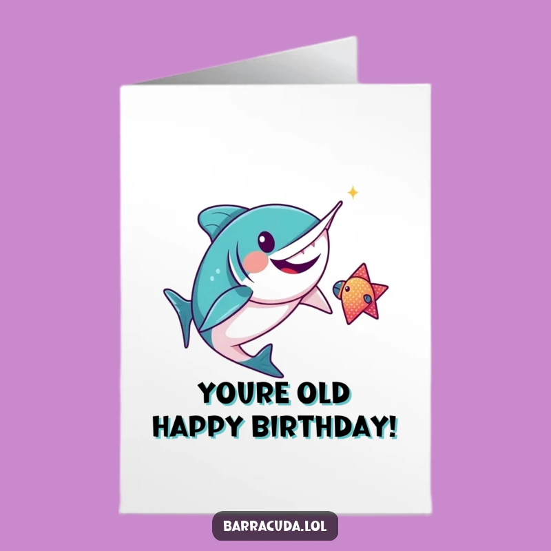 Free Printable Kawaii Barracuda Birthday Card: Funny Fish Chase Download
