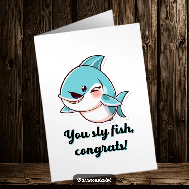 Funny Free Printable Congratulations Card: A barracuda character winks playfully, its tail flicking, conveying sly congratulations.