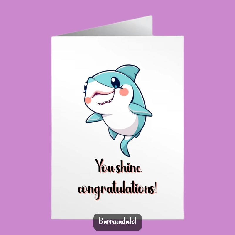 Free Printable Kawaii Barracuda Congrats Card: Glittery Success Wink Downloadable Gift