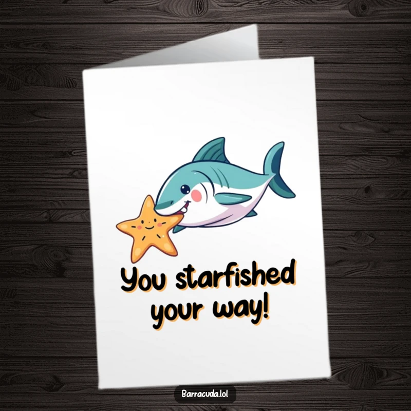 Funny Free Printable Congrats Card: A barracuda gently nudges a starfish in celebration.