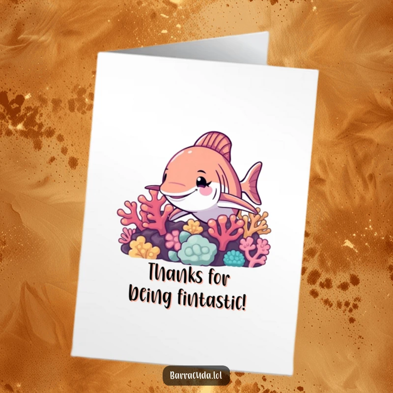 Funny Free Printable Barracuda Wink Thank You Card, a mischievous fish winking from behind coral, great for a downloadable DIY gift.