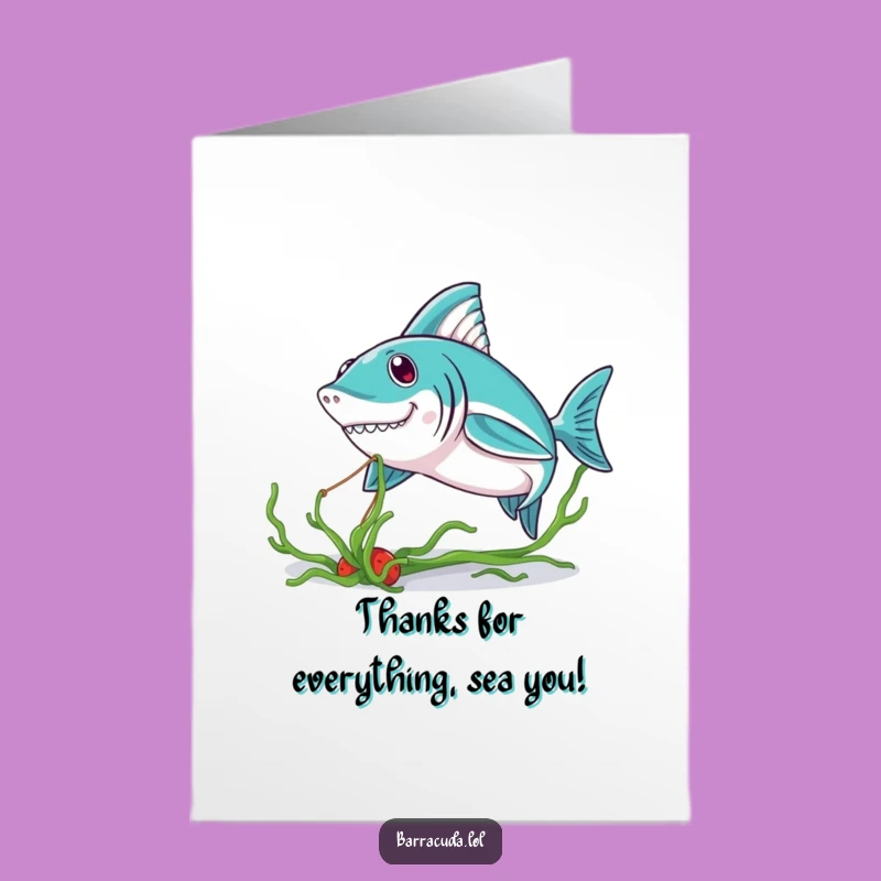 Free Printable Kawaii Barracuda Thank You Card: Seaweed Appreciation Downloadable Gift