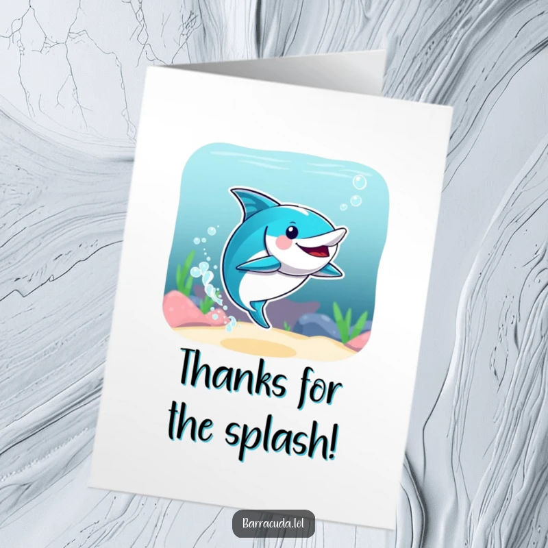 Funny Free Printable Thank You Card: Barracuda doing a huge splashy move to convey thanks.
