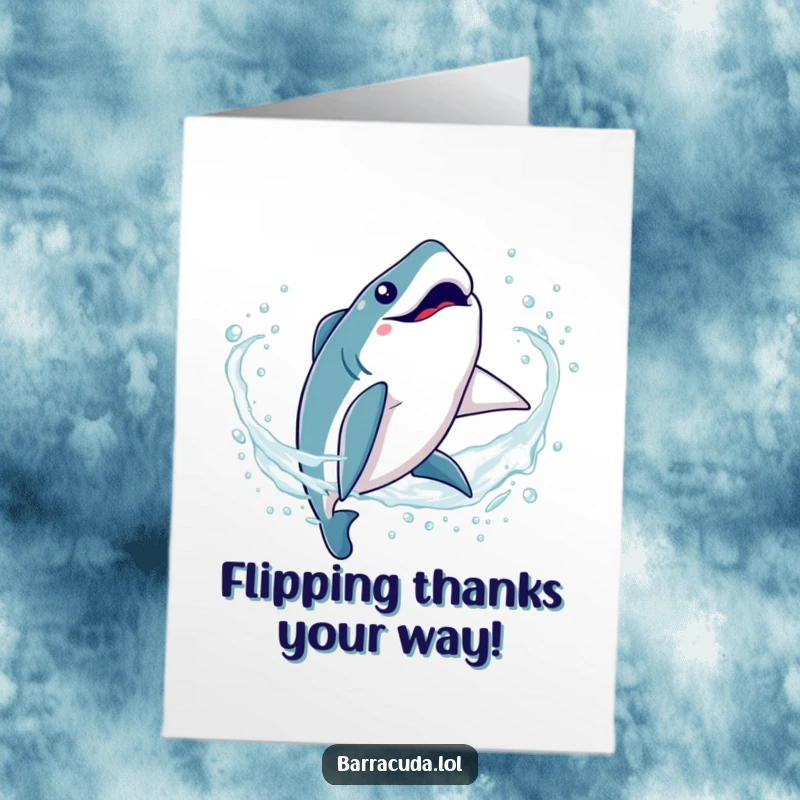 Funny Free Printable Thank You Card: A happy barracuda performs a comical somersault in sparkling, bubbly water.