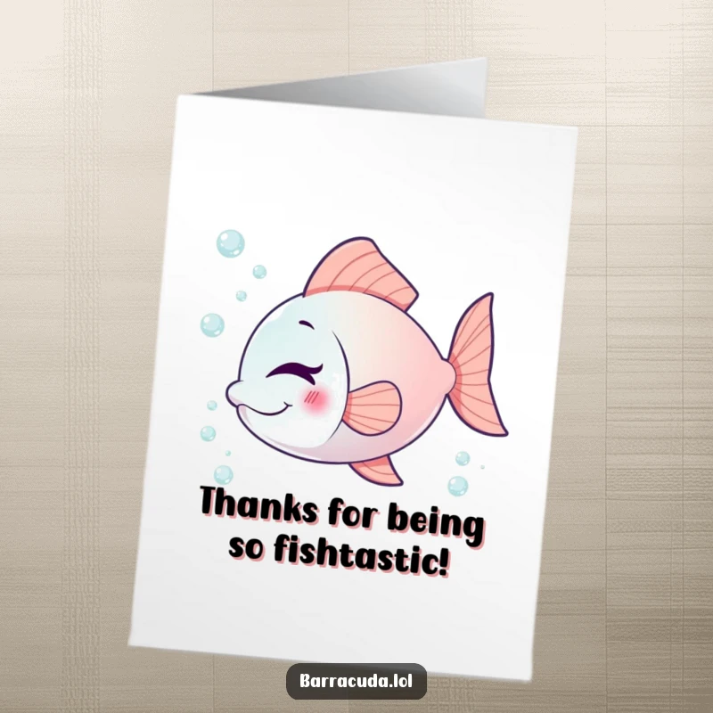 Funny Free Printable Thank You Card: A fish winks playfully surrounded by bubbles, conveying thanks with charm.