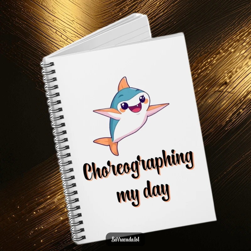 Funny notebook featuring a barracuda doing a synchronized swimming move, inspiring elegant note-taking.